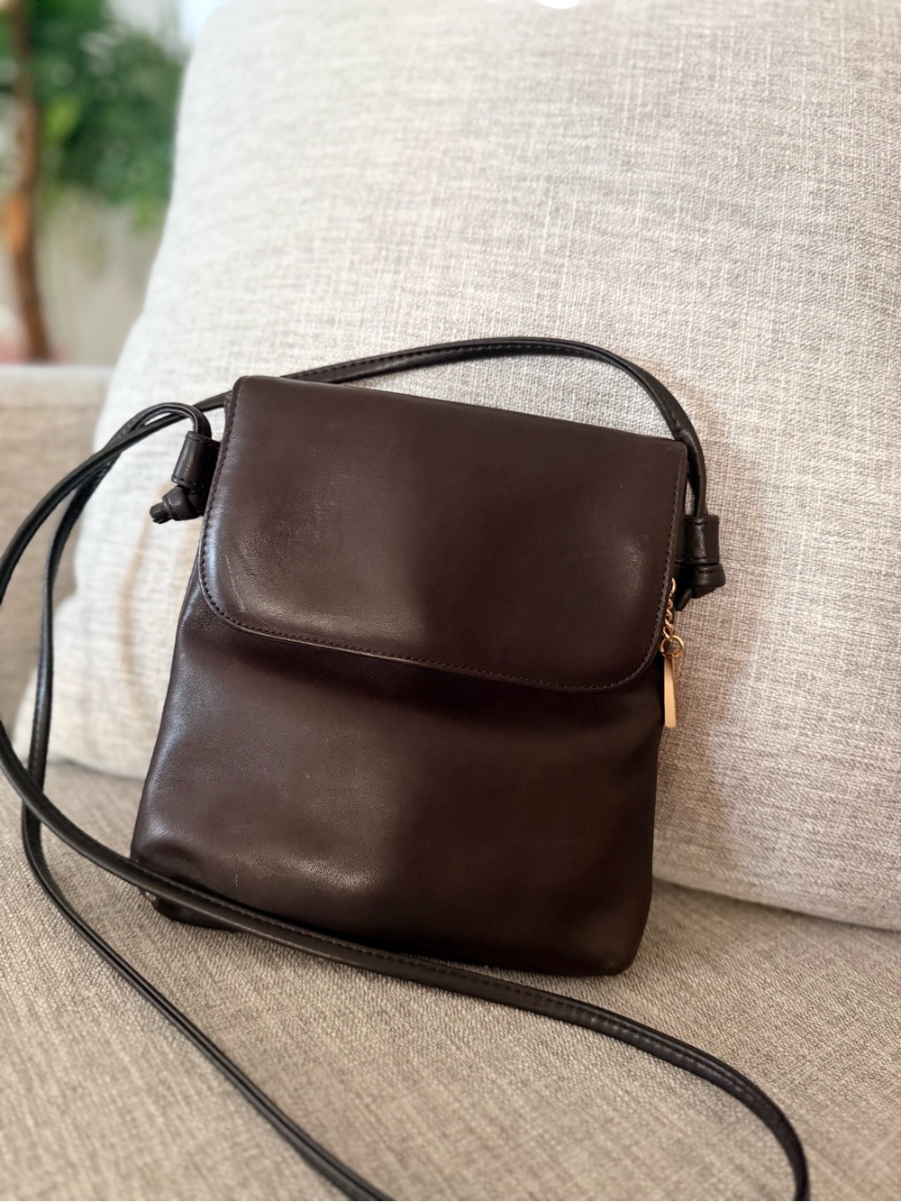 Minimalist Dark Brown Leather Crossbody Bag